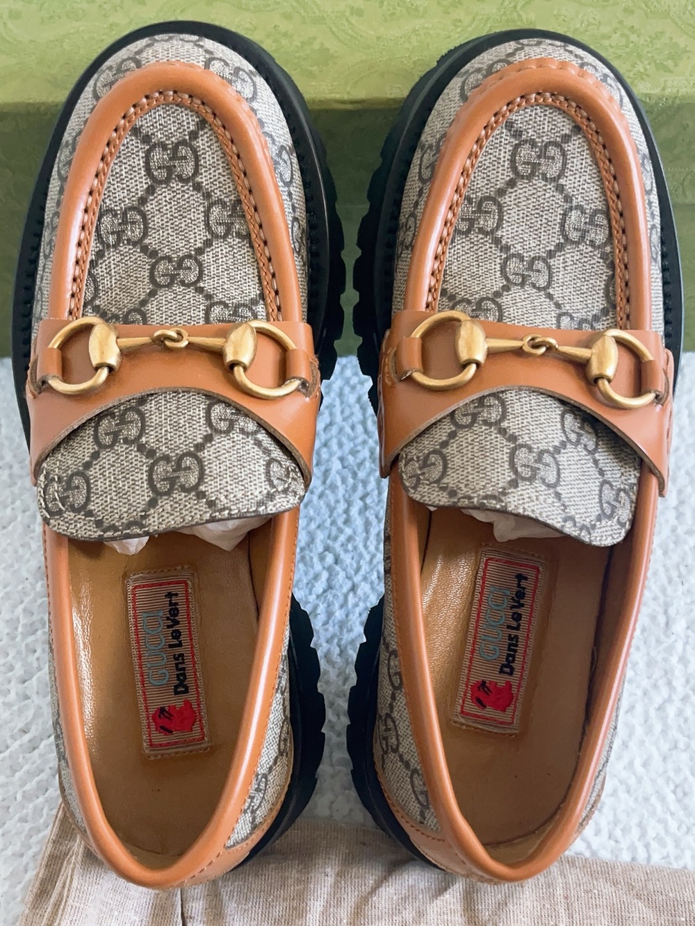 Gucci Women’s GG Canvas Monogram Horsebit Lug Sole Loafers - Picture 10 of 16